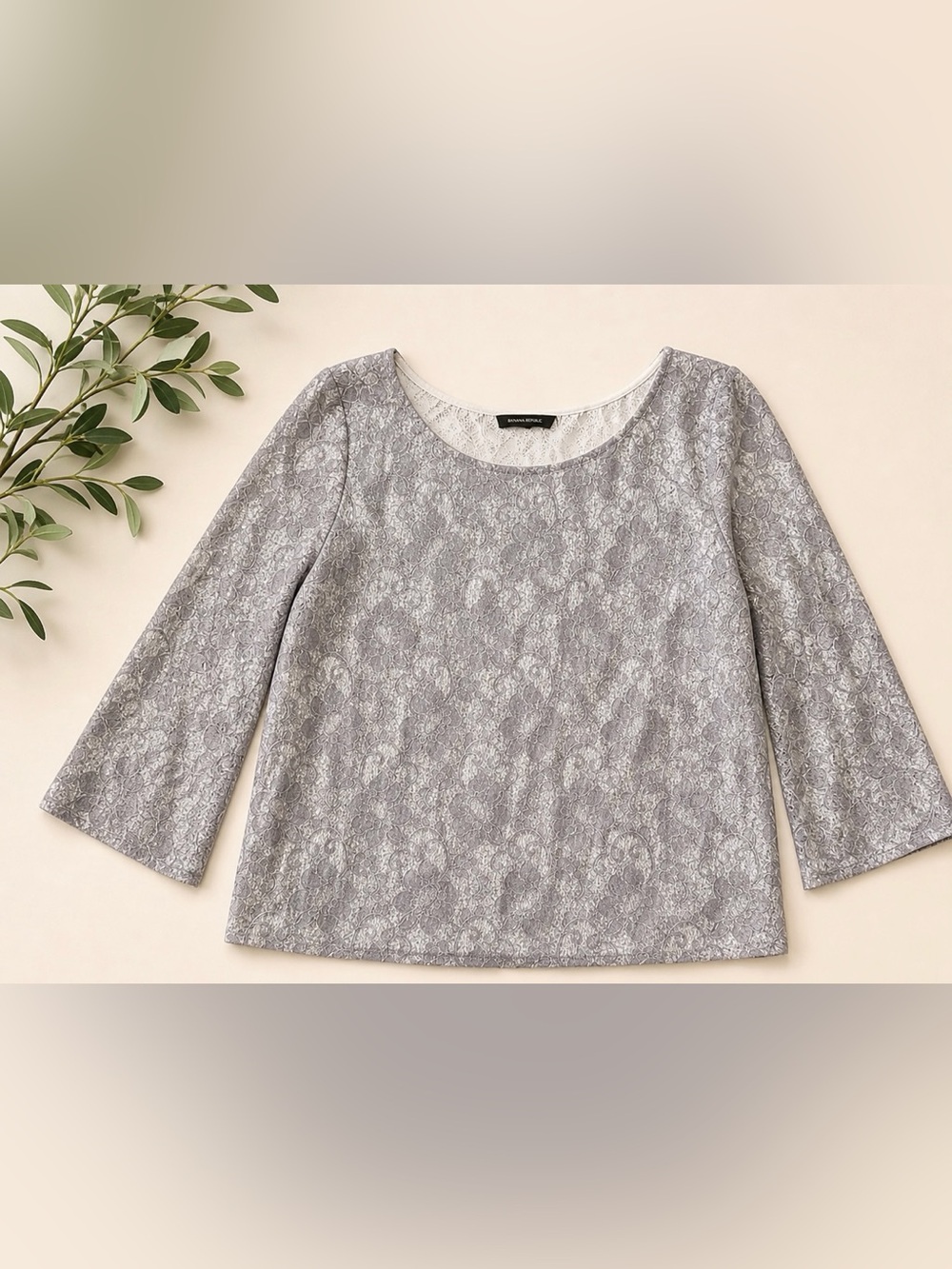 Banana Republic Silver Lace Blouse | Sheer Overlay | Elegant Minimalist Chic - Picture 1 of 7